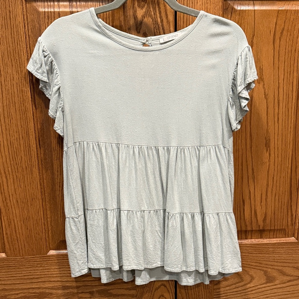 Vervet Tiered Ruffle Sleeve Blouse in Light Blue